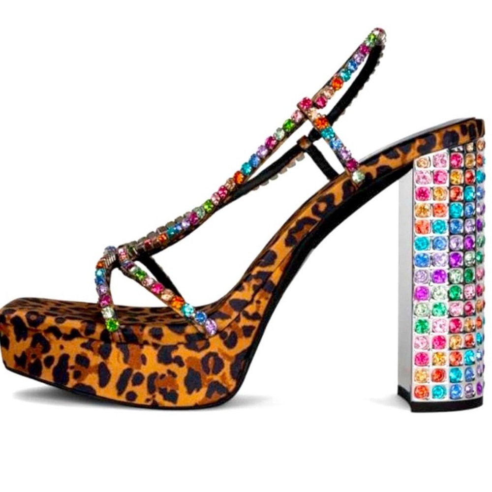 Jeffrey Campbell Nuite Multicolor Rhinestone Leopard Platform Heels